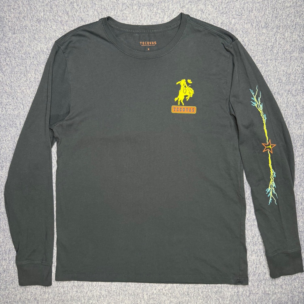 Tecovas Fast As Lightning Graphic Long Sleeve T-Shirt Black Pima Cotton Mens M